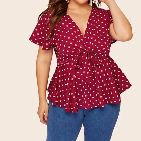 Plus Knot Front Polka Dot Blouse Size 2XL - Picture 6 of 11